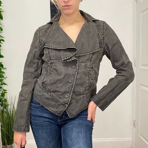 Y2K Cabi Asymmetric Button-Up Moto Jacket Long Sleeve Size S Gray - Picture 1 of 6